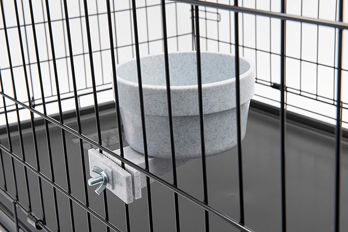 Lixit® Kennel Cage Food or Water Bowl - Non Spill Hanging Removable Dog Crate Bowls - Carrier Water Food Bowl for Dogs or Cats - Attaches to Cage for Convenient Feeding and Drinking (Gray, 20 Ounce)
