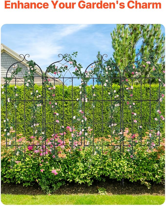 VEVOR 71 x 20 in, 4 Packs Rustproof Metal Garden Flower Trellis, Outdoor Climbing Rose & Cucumber Support, Decorative Clematis Trellis for Courtyards & Lawns