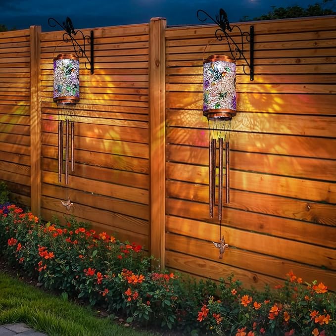 Hummingbird Solar Wind Chimes for Outside, Solar Lanterns Gifts Outdoor Waterproof Garden Lights for Balcony, Porch, Backyard, Birthday Gifts for Mom Grandma Wife (1Pack)
