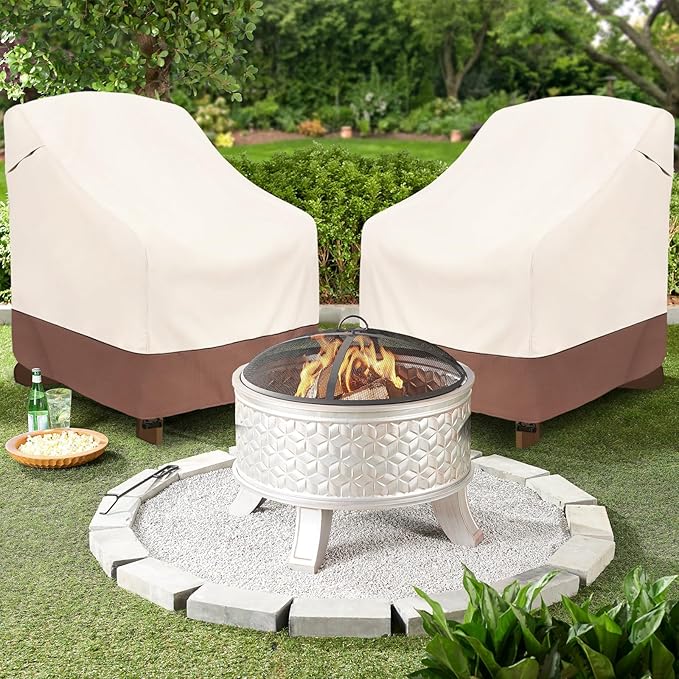 okcool Patio Adirondack Chair Cover 2 Pack,Waterproof Heavy Duty Outdoor Chair Covers,Patio Adirondack Chair Cover for Outdoor Chair,(35 W x 37 D x 36 H inches),Beige & Brown