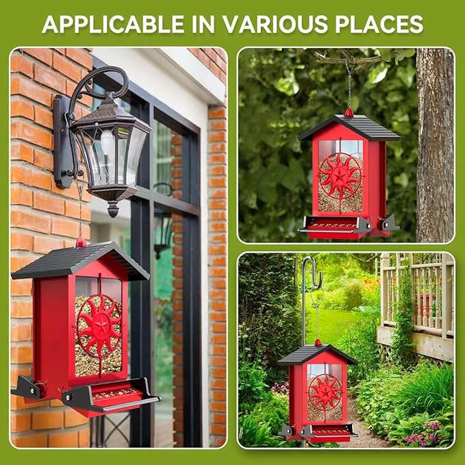 Squirrel Proof Bird Feeders for Outdoors, 5LBS Large Capacity Metal Wild Bird Feeder with Bilateral Weight-Activated Perches, Anti Squirrel Bird Feeders for Outside Finch, Cardinal, Blue Jay