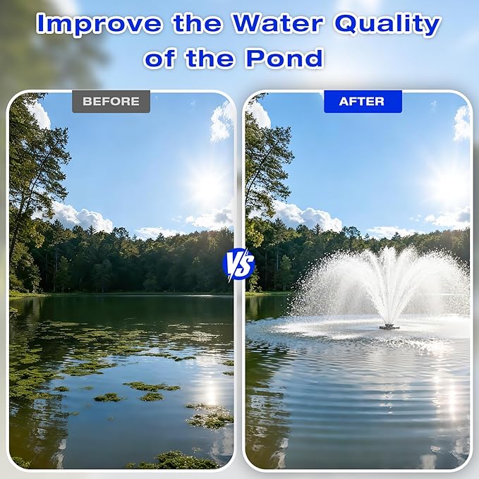 Stainless Steel Metal Pond Fountain Aerator, 1HP 110V 15000 GPH Fountain Pump, 100 FT Power Cord, Automatic Aerating Fountain Pump with Programmable Timer for Outdoor Large Ponds & Lakes