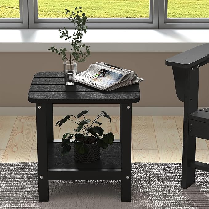 SERWALL Double Adirondack Side Set of 4, Table Rectangular End Table, Black