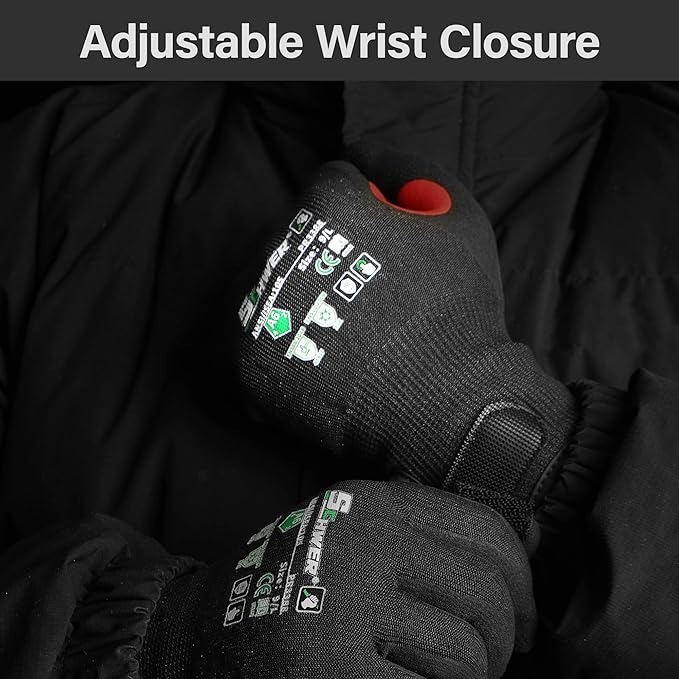 FreezeGuard Winter Work Gloves for Men and Women, ANSI A6 Cut Resistant Gloves With Super Grip, Freezer Glove for Work Touchscreen, Thermal Insulated, PR3388, Non PFAS, Black Knight (XL, 1 Pair)