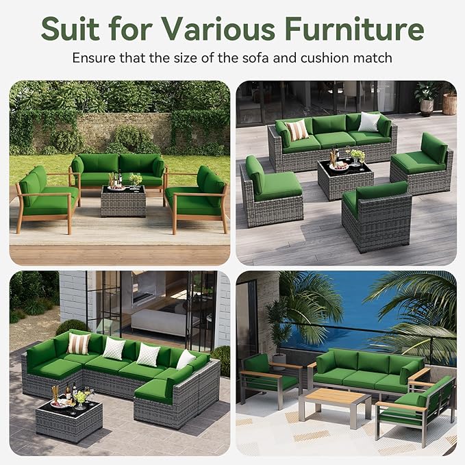 Aoxun Replacement Cushions for Outdoor Furniture, 14-Piece Outdoor Cushions for Patio Furniture, Deep Seat, Waterproof & Fade Resistant Couch Cushion for 6-Seat Patio Conversation Sets, Dark Green