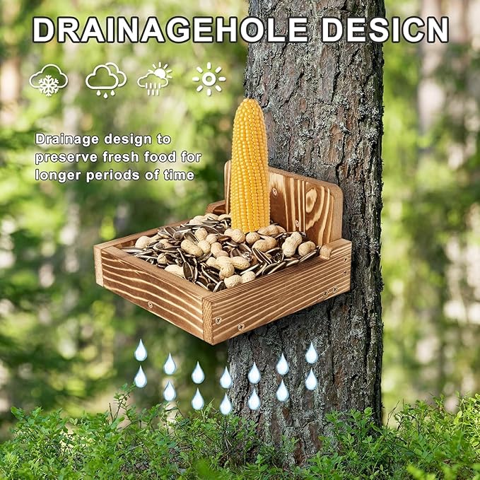 Durable Squirrel Feeder Outside, Squirrel Feeders for Outdoors, Chipmunk Feeder for Patio, Lawn, Garden, Squirrel Food for Backyard Squirrels Holds Corn Cobs, Peanut (Light Brown, Medium)