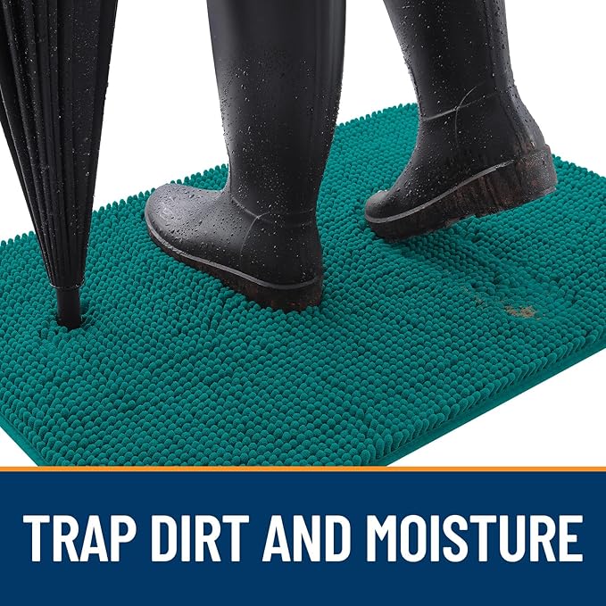 OLANLY Dog Door Mat for Muddy Paws 48x30, Absorbs Moisture and Dirt, Absorbent Non-Slip Washable Doormat, Quick Dry Chenille Mud Mat for Dogs, Entry Indoor Entryway Carpet for Inside Floor, Lake Blue