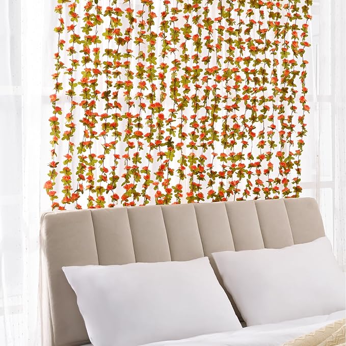 BLEUM CADE 12Pcs 98.4Ft Flowers Garland Artificial Rose Vines for Bedroom, Cute Fake Hanging Flower Vines Floral Garland Decorations for Wedding Party Wall Room Decor Aesthetic
