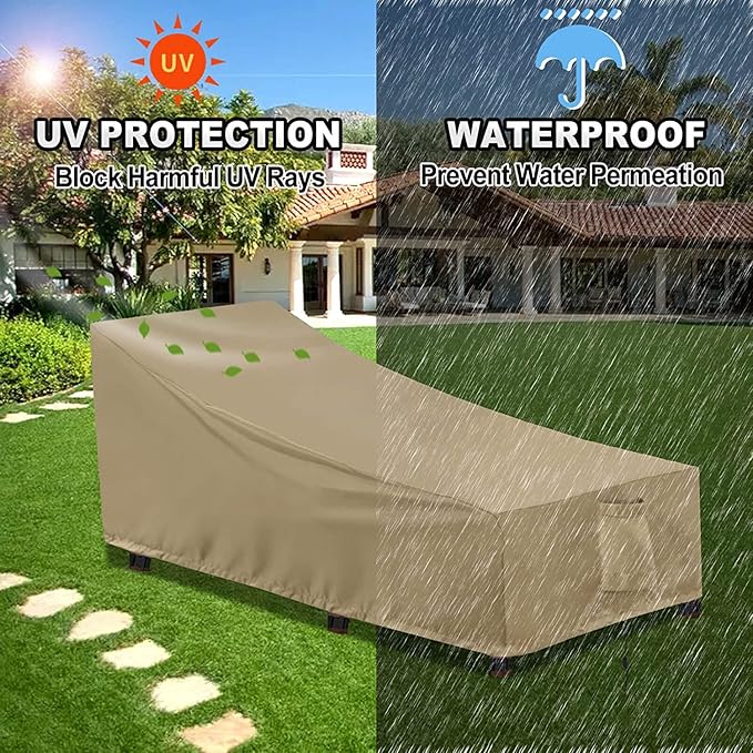 OutdoorLines Outdoor Waterproof Patio Chaise Lounge Chair Cover - UV Resistant Lounger Covers Heavy Duty Weatherproof Patio Sofa Furniture Covers, 1 Pack, 84Wx32Dx32H Inches, Camel