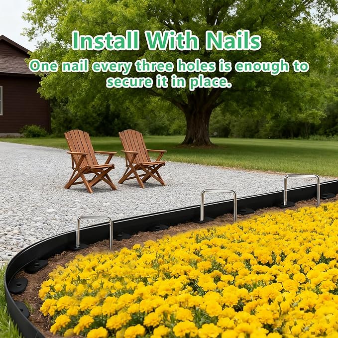 Landscape Edging 2 Inch X 100 FT Garden Edging Border with 90 Metal Spikes + 90 PE Spikes for Lawn,Flower Bed,Yard,Paver,Garden Playground, Fence, Pathway Edging Landscaping