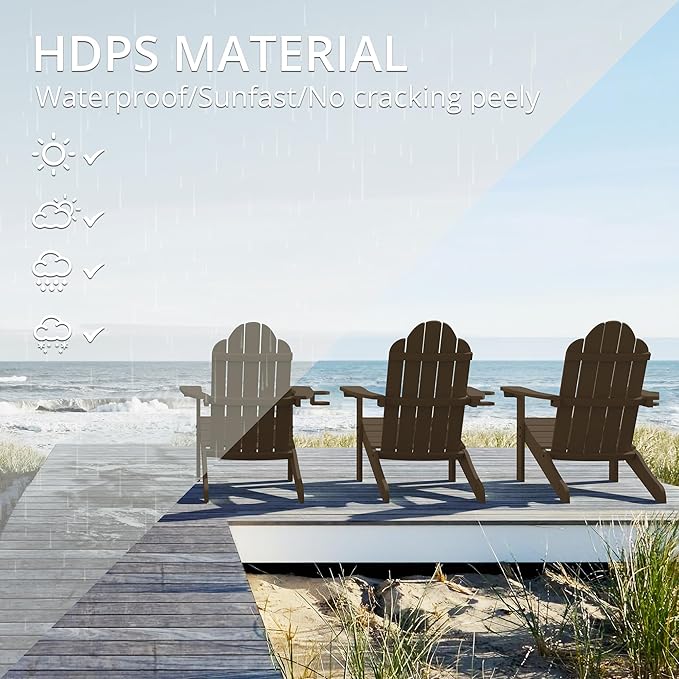 LUE BONA HDPS Adirondack Chairs Set of 8, Fire Pit Outdoor Chair Weather Resistant with Cup Holder, Modern Plastic Chair Plastic for Patio, Deck, Proch, 350LBS, Dark Brown
