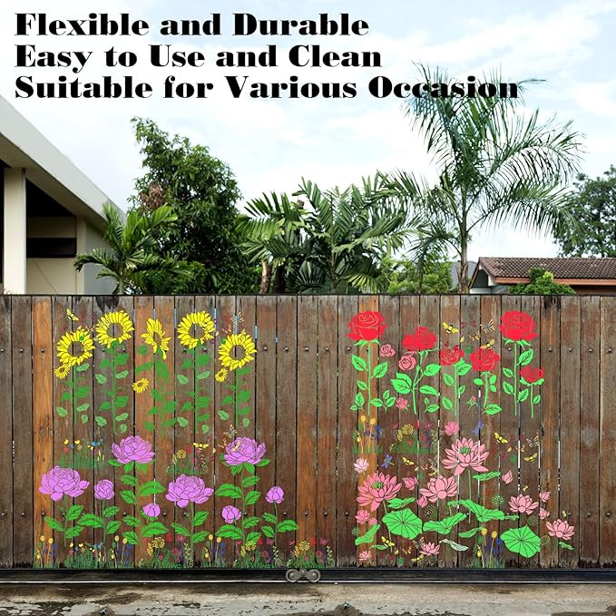 Zeyune 20 Pcs Large Fence Flower Stencils for Walls Painting 11x 13, 12 x 8 Inch Reusable Plastic Spring Floral Stencils for Crafts Outdoors Garden Walls Lace Crafts for DIY Wall Home Furniture Art