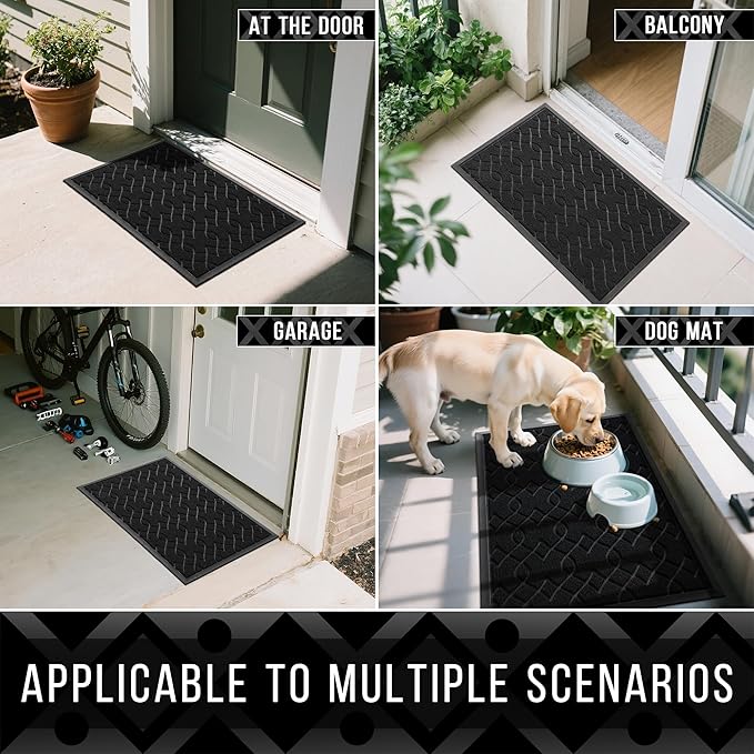 Yimobra Large Door Mat 36x24, All-Season Waterproof Doormat Outdoor Entrance, Heavy Duty Non-Slip Outside Door Mat for Garage Patio Proch Entryway Indoor, Easy Clean, Black