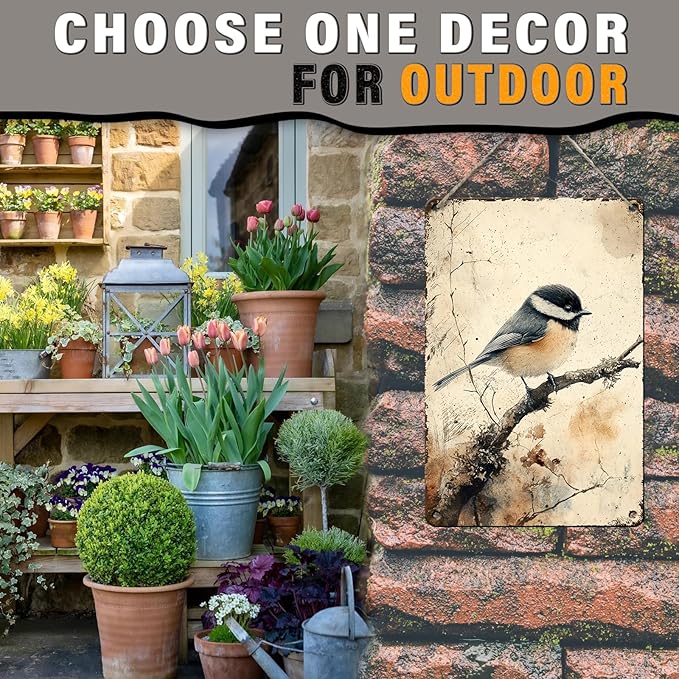 Chickadee Bird Chickadee Retro Wildlife Vintage Tin Sign Wall Art Decor for Home Living Room Kitchen Garden Bedroom Office Hotel Cafe And Pub Decoration 12x16inch