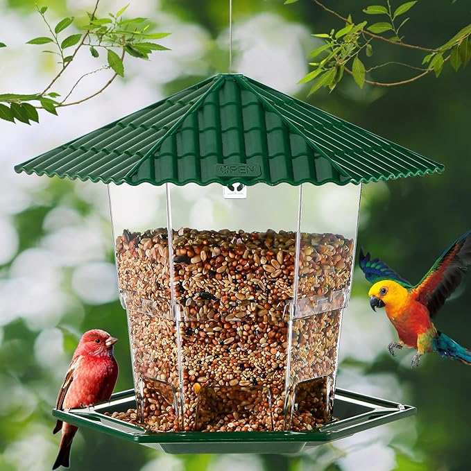 2 Pack Bird Feeders for Outdoors Hanging Bird Feeder Wild Birds Seed, Green BB