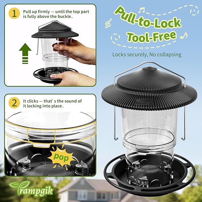 Outdoor Bird Feeder, Retractable Bird Feeder Hanging, Metal Hanger, Rainproof & Leak-Proof, Black, Pack of 2