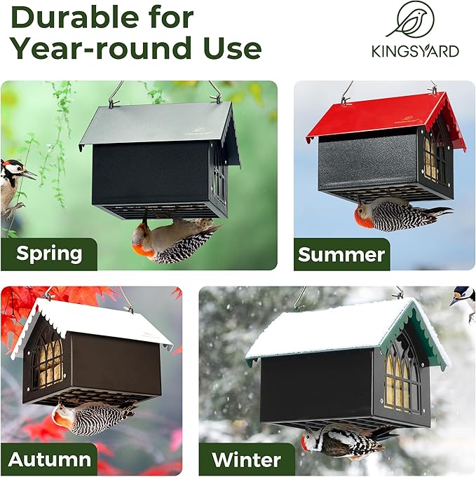 Kingsyard Double Upside Down Suet Feeder with Weatherproof Roof, All Metal Suet Feeders for Outdoors Hanging, Great for Downy Woodpecker Nuthatch Chickadee, Black