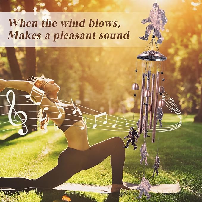 Bigfoot Gifts for Men and Women, Metal Bigfoot Wind Chimes with 6 Chimes and 4 Aluminium Tubes, Beautiful Sounds Sasquatch Gifts for Outside, Home, Lawn, Porch, Patio, Garden Decor, Yard Decoration