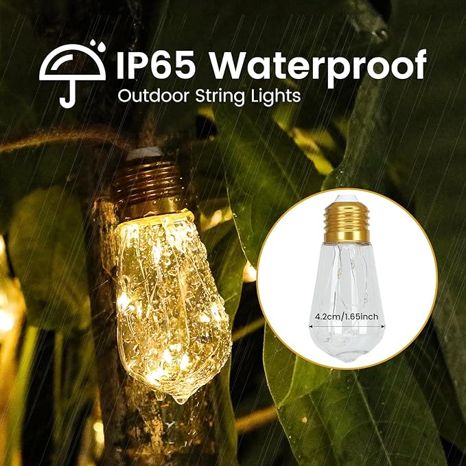Solar String Lights, 24FT Vintage Rope Hemp Solar Outdoor String Lights with 20 Shatterproof Bulbs, Waterproof 8 Modes Solar Powered Patio Lights for Garden Fence Balcony Camping (Warm White)
