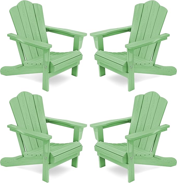 KINGYES Folding Adirondack Chair Set of 4, HDPE All-Weather Folding Adirondack Chair, Light Green