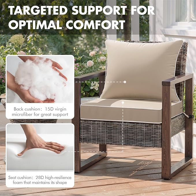 MIULEE Beige Outdoor Seat Cushion 22x22 Inch Waterproof & 3 Year Fade Resistant Deep Seat and Back Cushion for Patio Furniture Chair Sofa Couch with Handle and Adjustable Straps
