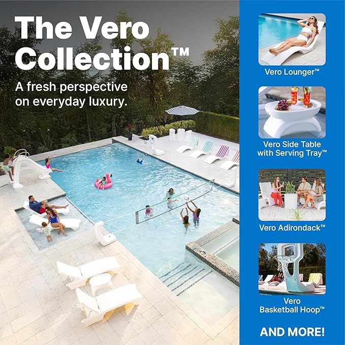 Step2 Vero Pool Chair, Fade-Resistant, Waterproof Patio Furniture for Sun Shelf, Use in Pools up to 9-Inches of Water, Weighted, White