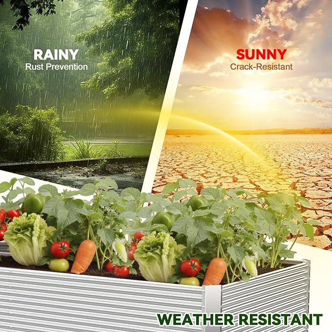 2 Pack Tall 8x3x1.5FT Raised Beds for Gardening, Corrugated Galvanized Steel Raised Garden Bed, Outdoor Metal Above Ground Garden Bed for Vegetables and Flowers(Rectangular)