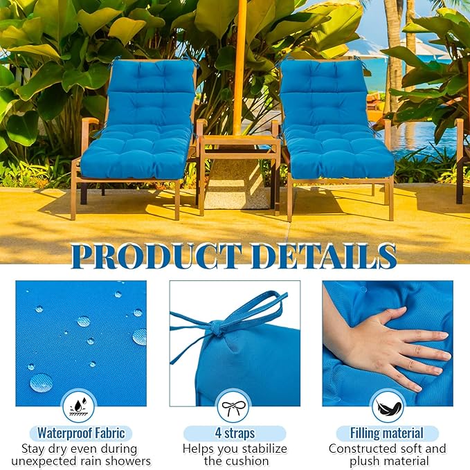 Kigley 2 Pcs Chaise Lounge Cushions 75 x 22 x 5 Inches Soft Lounge Chair Cushion Spring/Summer Seasonal Replacement for Outdoor Indoor Home Office (Light Blue)
