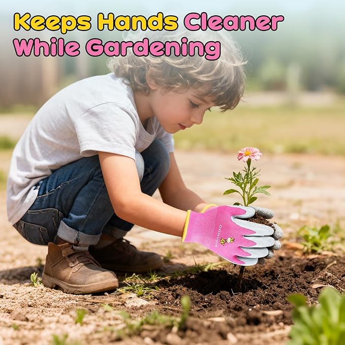 3/6 Pairs Kids Gardening Gloves, Latex Coated Non-Slip Work Gloves, Outdoor Gardening Gloves for Youth, Boys & Girls