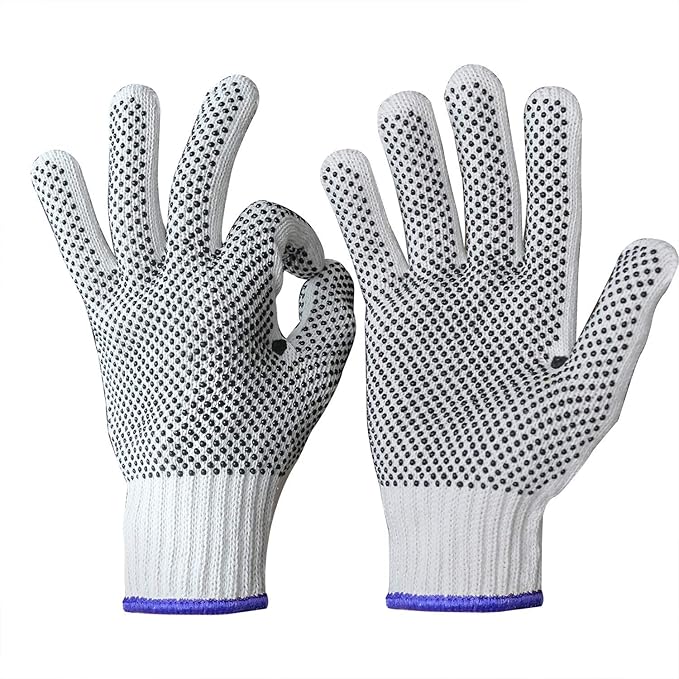 Evridwear Cotton Polyester String Knit Shell Safety Protection Work Gloves for Painter Mechanic Industrial Warehouse Gardening Construction Men & Women 12 Pairs, With Two Side dots, M Size