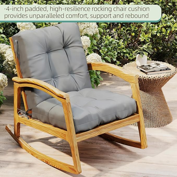 Outdoor Chair Cushions Set of 2, 42x21x4 Inch Patio Cushion for Dining/Rocking Chairs, High Back Soft Seat Pad with Ties, Indoor Outside Use, Fade-Resistant & Waterproof, Light Gray
