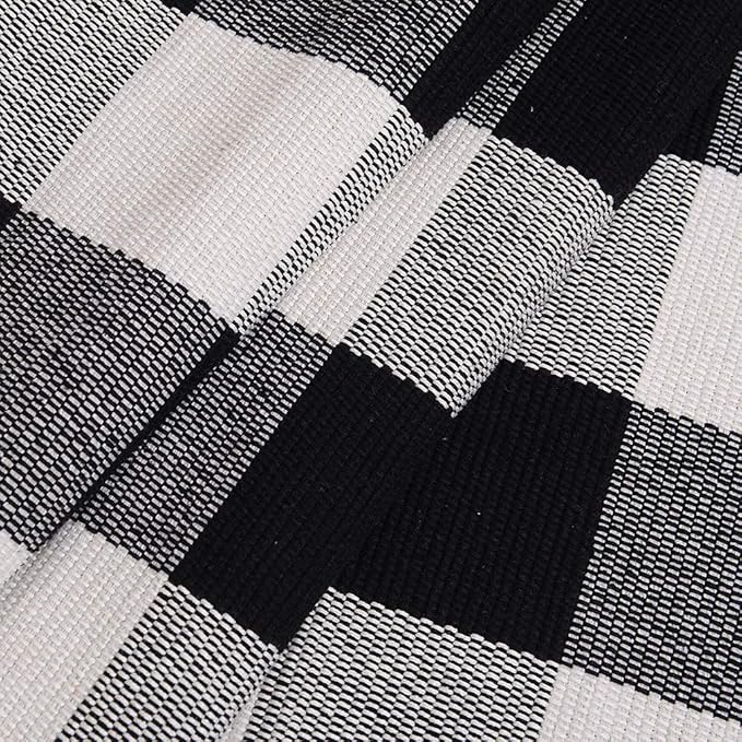 SEEKSEE Cotton Buffalo Plaid Rug 3'x5' Black and White Checked Rug Washable Doormats Indoor Outdoor Rugs for Layered Front Door Mats, Porch, Kitchen, Farmhouse, Entryway