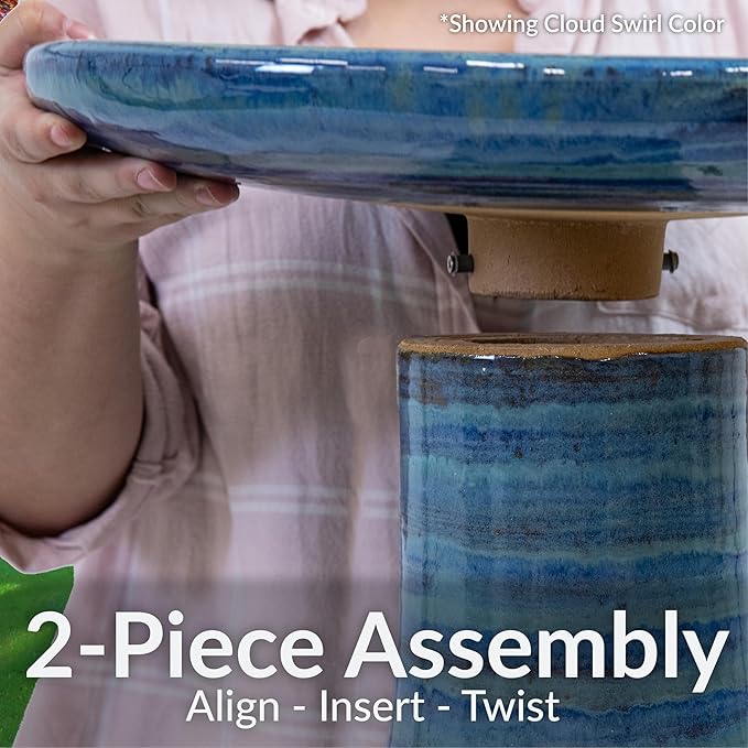 Sunnydaze 21" H Ceramic Bird Bath for Outside - Hand-Painted Outdoor Bird Bath Bowl, UV/Frost-Resistant Finish - Galaxy Blue