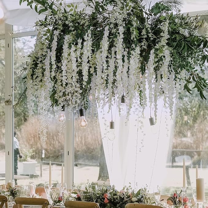 Veryhome 3Pcs 7.2Ft/Piece Artificial Flowers Wisteria Garland Artificial Wisteria Vine Hanging Flower Greenery Garland for Home Garden Outdoor Wedding Arch Floral Decor (White)