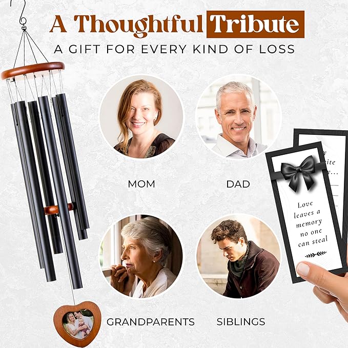 Memorial Wind Chimes for Outside, Personalized Sympathy Gift for Loss of Loved One, 32 Inch Memorial Wind Chimes for Mother Father Brother Sister