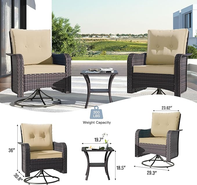 Kullavik 10PCS Outdoor Patio Furniture Set,PE Wicker Rattan Sectional Sofa Patio Conversation Sets with Tempered Glass Table,Swivel Rocking Chairs Set,Sand