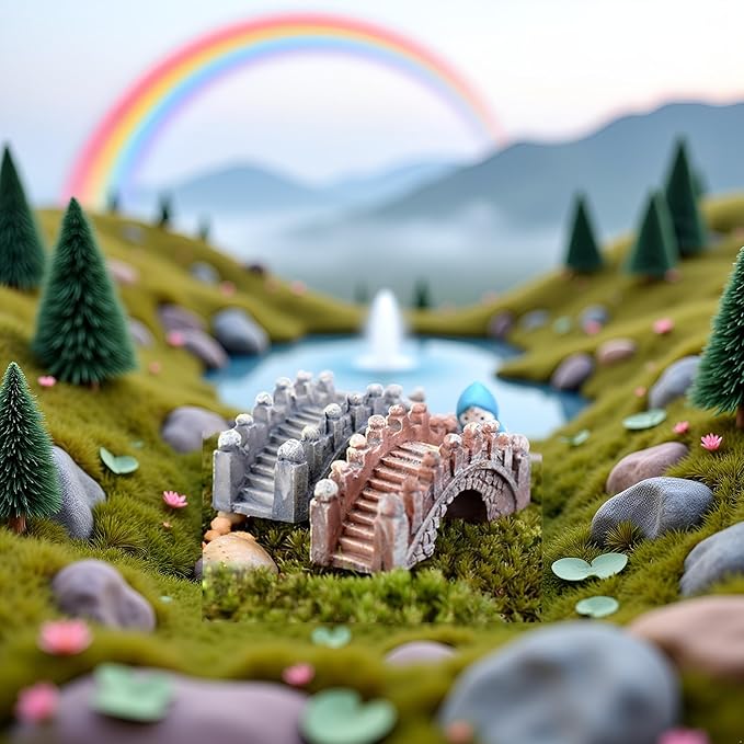 2Pcs Fairy Garden Ornaments, Miniature Bridge Micro Landscape Miniature Ornaments Dollhouse Garden Decor Fish Tank Aquarium Decoration Random Color Miniatures(ZS330)