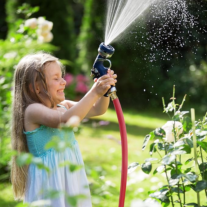 Solution4Patio Leader Red Garden Hose 3/4 in. x 25 ft. -Heavy Duty Durable Flexible Lightweight Water Pipe -Brass Aluminum Ends for Household & Commercial -Kink Free, No Leaking, Male/Female Fittings