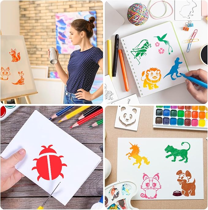 Augshy 56 Pieces Animal Stencils for Painting, 3 Inch Reusable Cute Animal Stencils for Drawing on Wood Rocks Canvas Fabric DIY Craft Card Glass Pottery