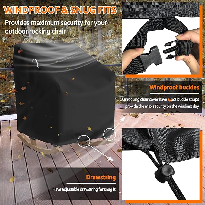 STARTWO Outdoor Rocking Chair Covers 2 Pack , Patio Furniture Covers Waterproof Adapter for Rocking Chairs 28"L x 35"W x 46"H, Black
