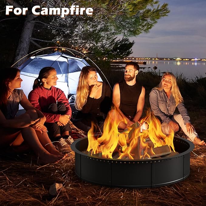 mapleway Smokeless Fire Pit Ring, 42inch Large Round Portable Metal Firepit Accessories for Outside Wood Burning Patio Camping Bonfire Campfire