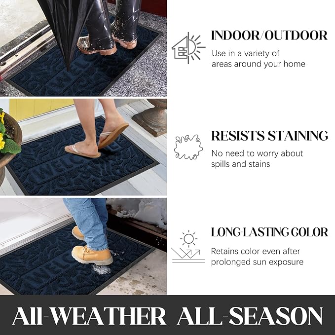 Yimobra Large Welcome Mat 60x36, Waterproof Non-Slip Outdoor Mats for Front Door Outside Entrance, Low-Profile Entryway Mat Indoor for Garage Patio, Blue
