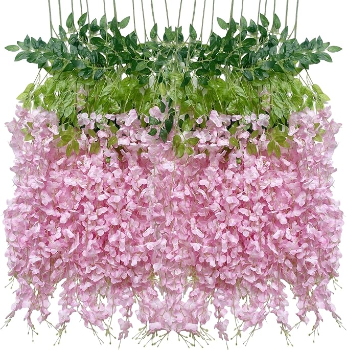 Artificial Wisteria Hanging Flowers Fake Wisteria Flower Garland Silk Vines Rattan Decor for Home Wedding Arch Wall Garden Greenery Bedroom Outdoor Office Party Decoration (36, Light Pink)