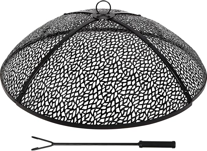 REDCAMP 30Inch Fire Pit Spark Screen, Collapsible Fire Pit Screen Round with Handle, Heavy Duty Iron Fire Pit Cover Mesh Round Replacement Firepit Screens Easy Opening for Outdoor Patio Backyard