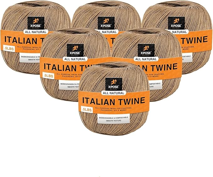 Ruby Italian Spring Twine - 4 ply 1/2 Pound Italian Ball Twine String - Upholstery Webbing - Natural Wax Coated Cord - for Upholstery Supplies, Reupholstery of Springs, and Furniture Repair 6 Pack