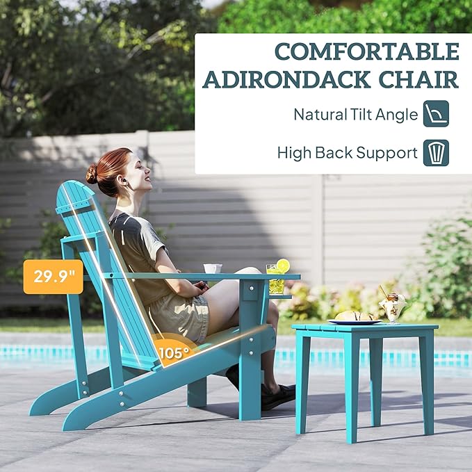 Outsunny Wooden Adirondack Chair, Outdoor Patio Lawn Chair with Cup Holder, Weather Resistant Lawn Furniture, Classic Lounge for Deck, Garden, Backyard, Fire Pit, Sky Blue