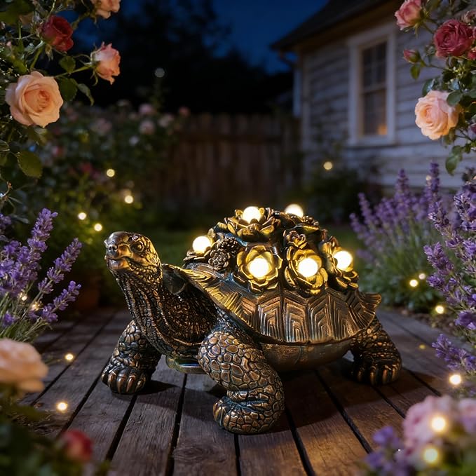 Outdoor Solar Turtle Decor - Resin Succulent Planter with Waterproof LED Shell, Unique Garden Gift for Plant Lovers for Patio, Balcony, Yard Ornament