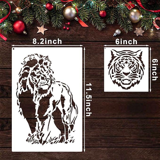 22 PCS Lion Tiger Stencils, Tiger Paws Reusable Plastic Paint Templates for Painting on Wood, Lion Tiger Head Stencils Set for Canvas Drawing Art Tile Home Wall DIY Craft Decoration, 2 Size