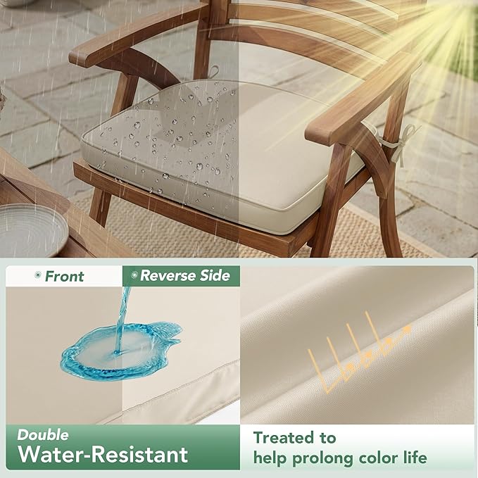 Outdoor Chair Cushions Set of 2: Waterproof & Fade Resistant Patio Furniture Cushions - 18.5 x 16 x 2 Inch Non Slip Round Corner Seat Cushion Pads with Removable Cover for Garden Yard Lawn, Cream