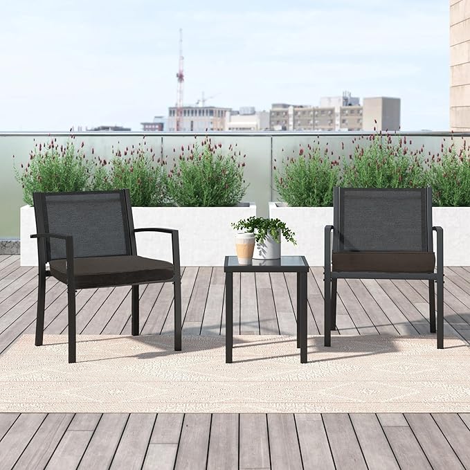 19"x 19"x 3" Patio Chair Cushions Set of 2, Waterproof Outdoor Chair Cushions, Patio Seat Cushion with Adjustable Ties, Darkgrey